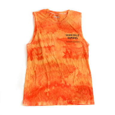 Orange and Cream Tie Dye Muscle Sensible Humans Tank Top white background