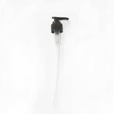Clear pump accessory with black pump nozzle on white background