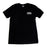 Short sleeve black tee featuring Odouds logo in top right corner on white background
